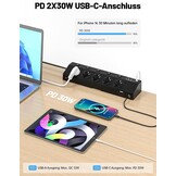 Tafelstekkerdoos met 5 stopcontacten, 2x USB-C PD 30W, 5m kabel, klembaar (-33%)