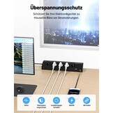 Tafelstekkerdoos met 5 stopcontacten, 2x USB-C PD 30W, 5m kabel, klembaar (-33%)