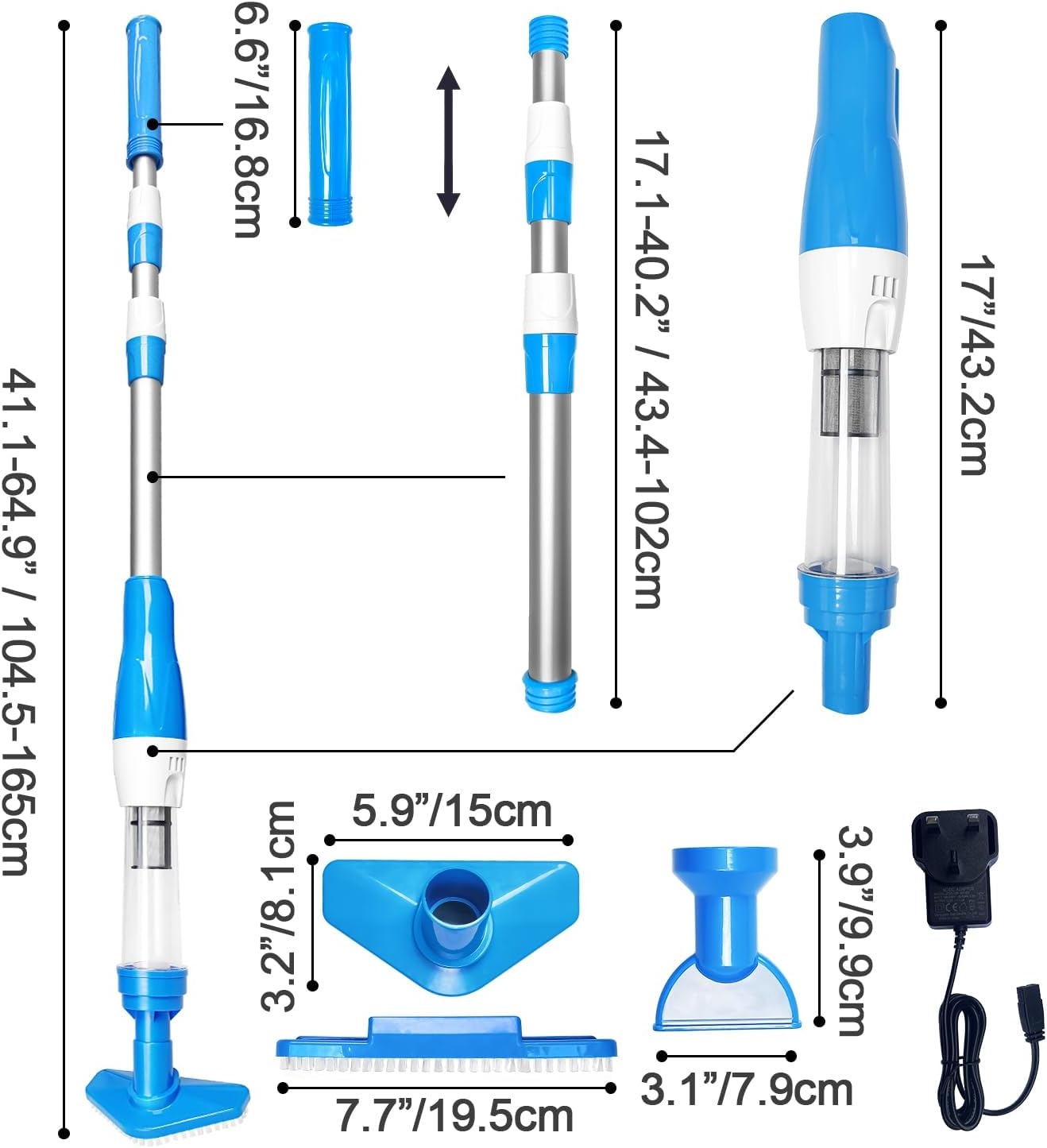 Draadloze Zwembadzuiger met Accu - 90 min Looptijd - Blauw - 54% Korting