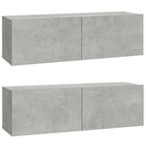 2x Wand TV-meubel 100x30x30cm Hout Betongrijs - 29% Korting