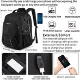 Ruime Zwarte Laptoprugzak 55L | Waterdicht & USB | 34% Korting
