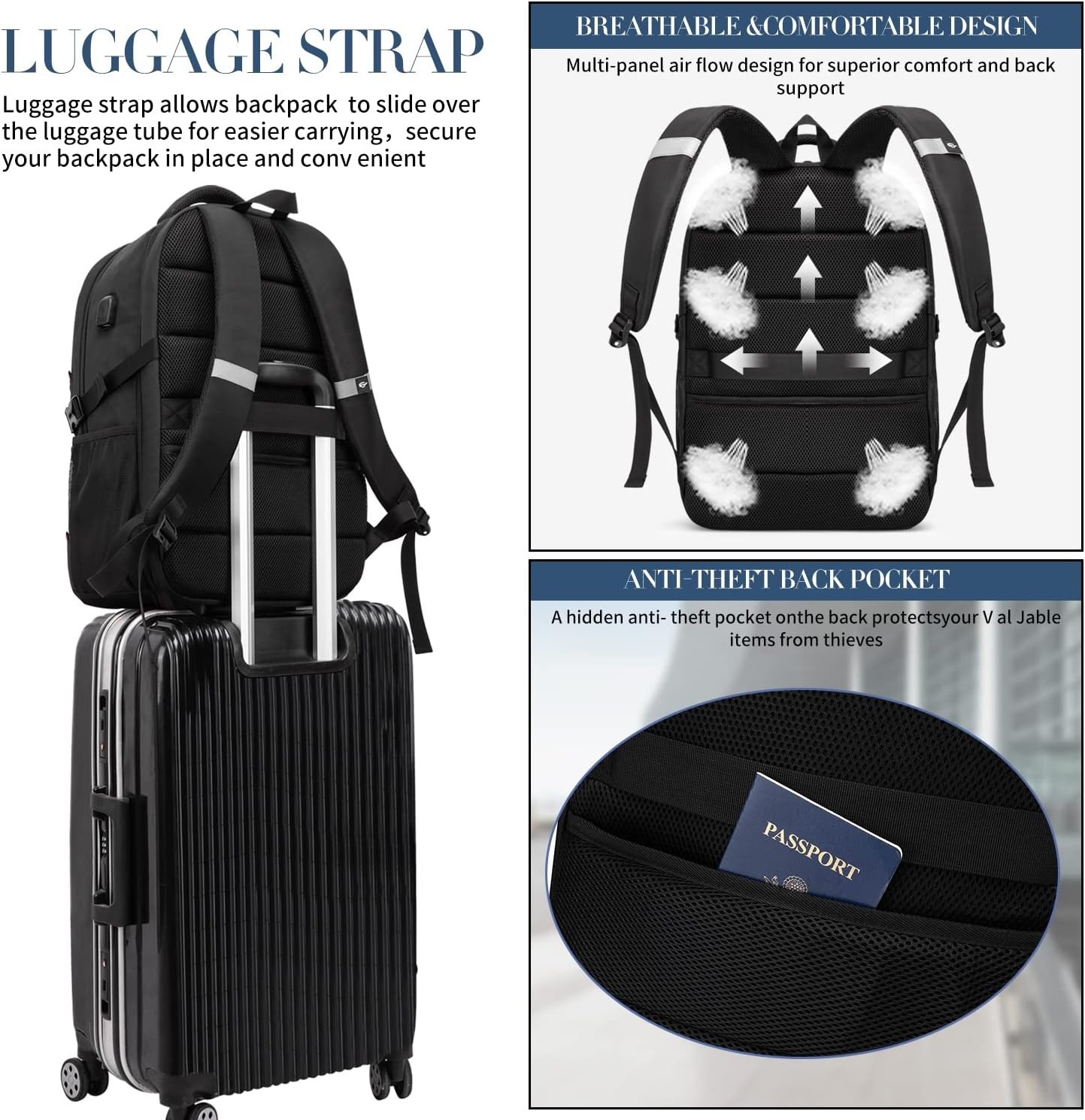 Ruime Zwarte Laptoprugzak 55L | Waterdicht & USB | 34% Korting