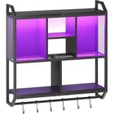 Zwevende Wandplank met LED, 4 Lagen, 6 Haken, Zwart Metaal/Spaanplaat - 34% Korting