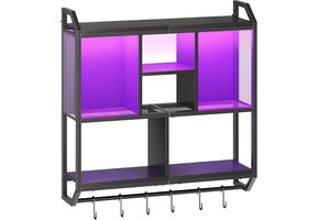 Zwevende Wandplank met LED-verlichting & Haken - Zwart (56% Korting)