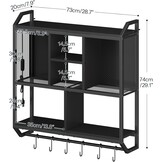 Zwevende Wandplank met LED, 4 Lagen, 6 Haken, Zwart Metaal/Spaanplaat - 34% Korting
