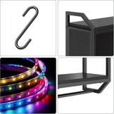 Zwevende Wandplank met LED, 4 Lagen, 6 Haken, Zwart Metaal/Spaanplaat - 34% Korting