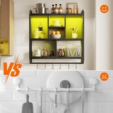 Zwevende Wandplank met LED, 4 Lagen, 6 Haken, Zwart Metaal/Spaanplaat - 34% Korting