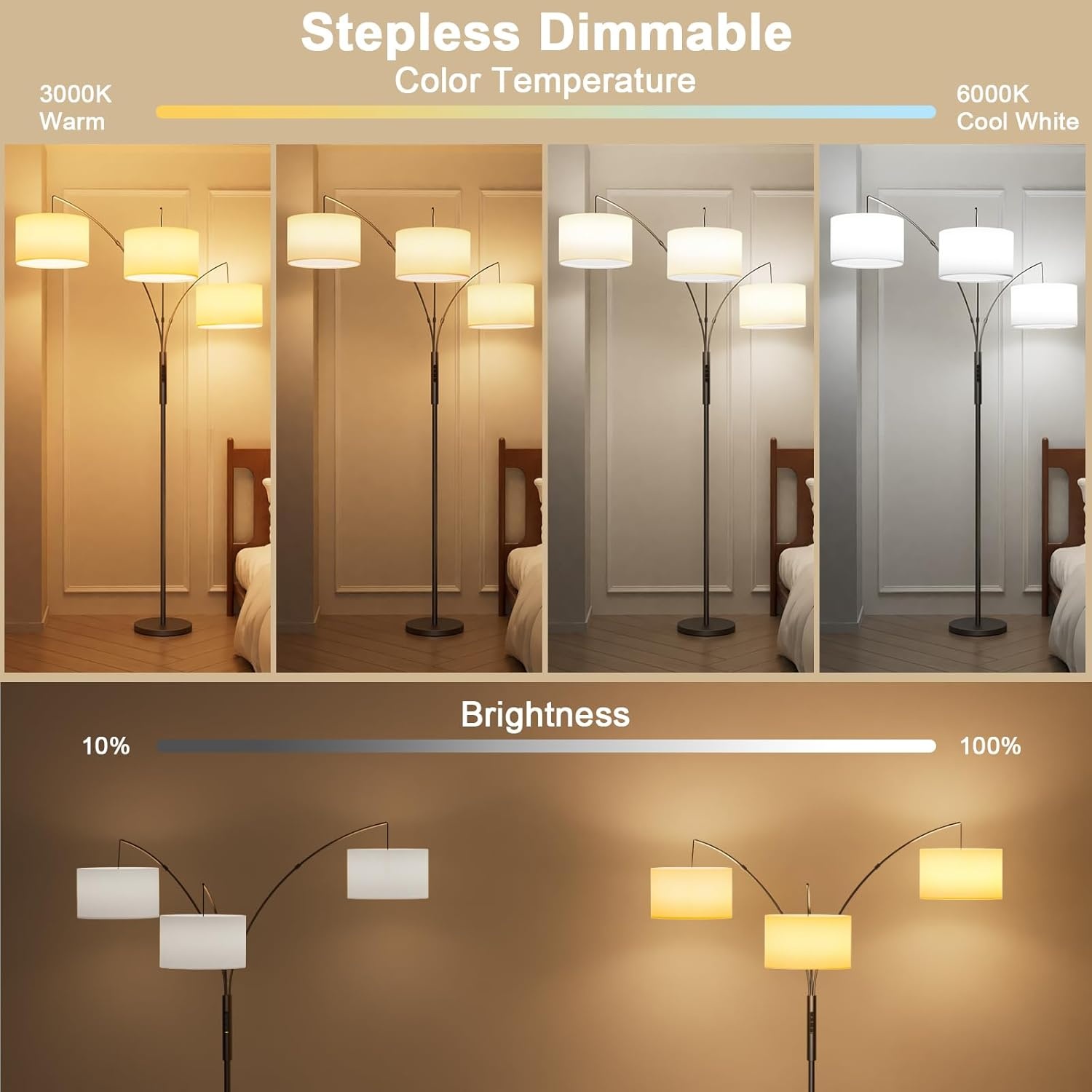 Dimbaar LED Booglamp 36W - 187cm - Zwart