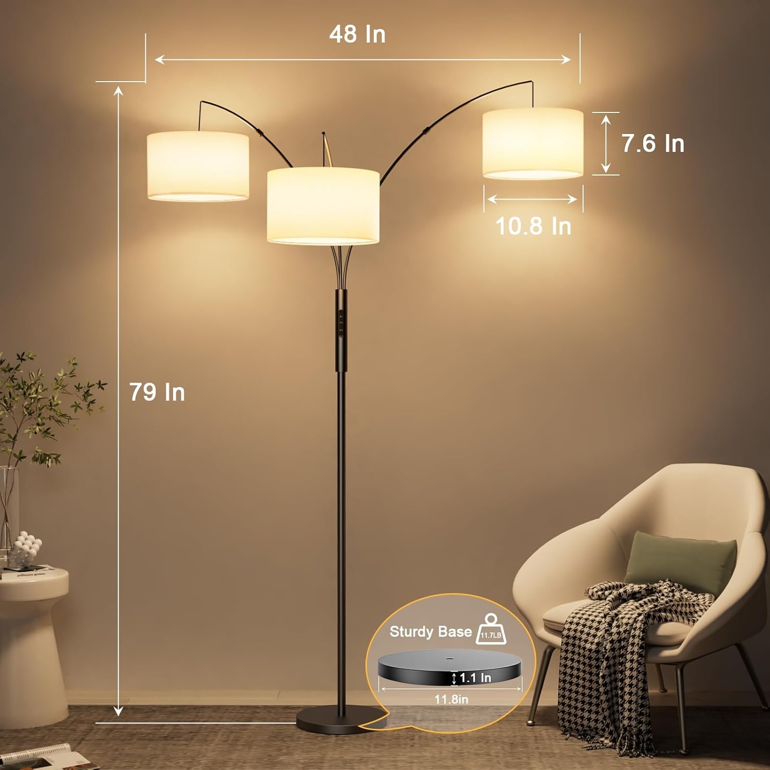 Dimbaar LED Booglamp 36W - 187cm - Zwart