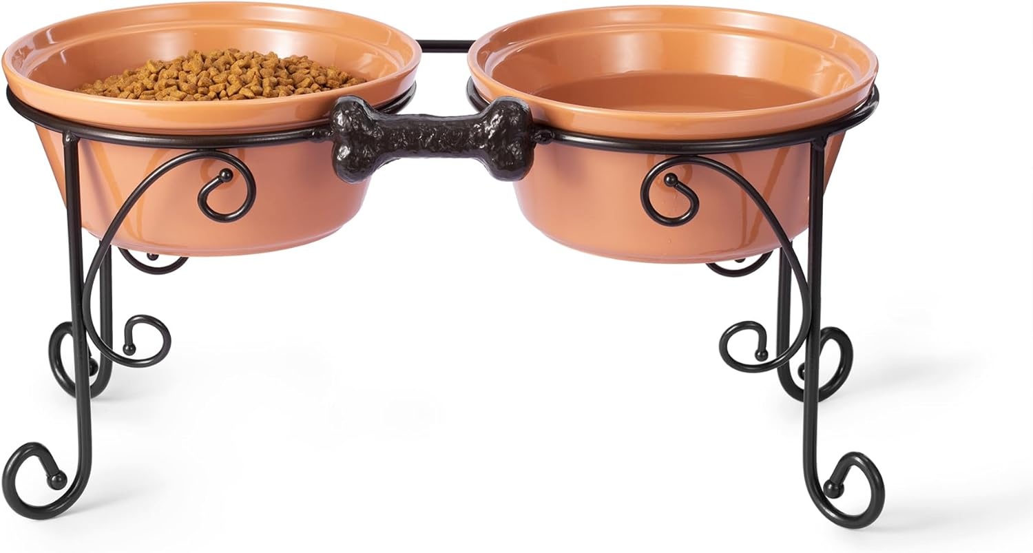 Verhoogde Dubbele Voerbak Honden Large - Almond - 34% Korting