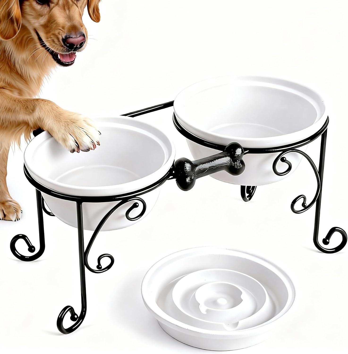Verhoogde Dubbele Voerbak Honden Large - Almond - 34% Korting
