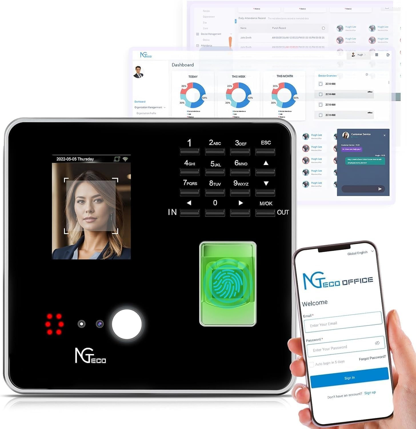 Cloud Tijdregistratiesysteem TC1 | WiFi | Mobiele App | 5 Kaarten | 30% Korting