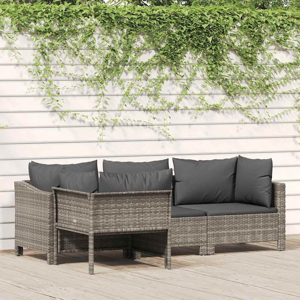 4-delige Loungeset Poly Rattan Grijs - 30% Korting