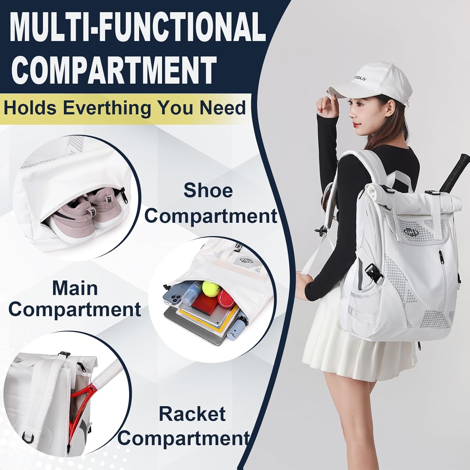 Tennisrugzak 40L - Rackets, Laptop & Schoenenvak - Unisekstoest - 29% Korting