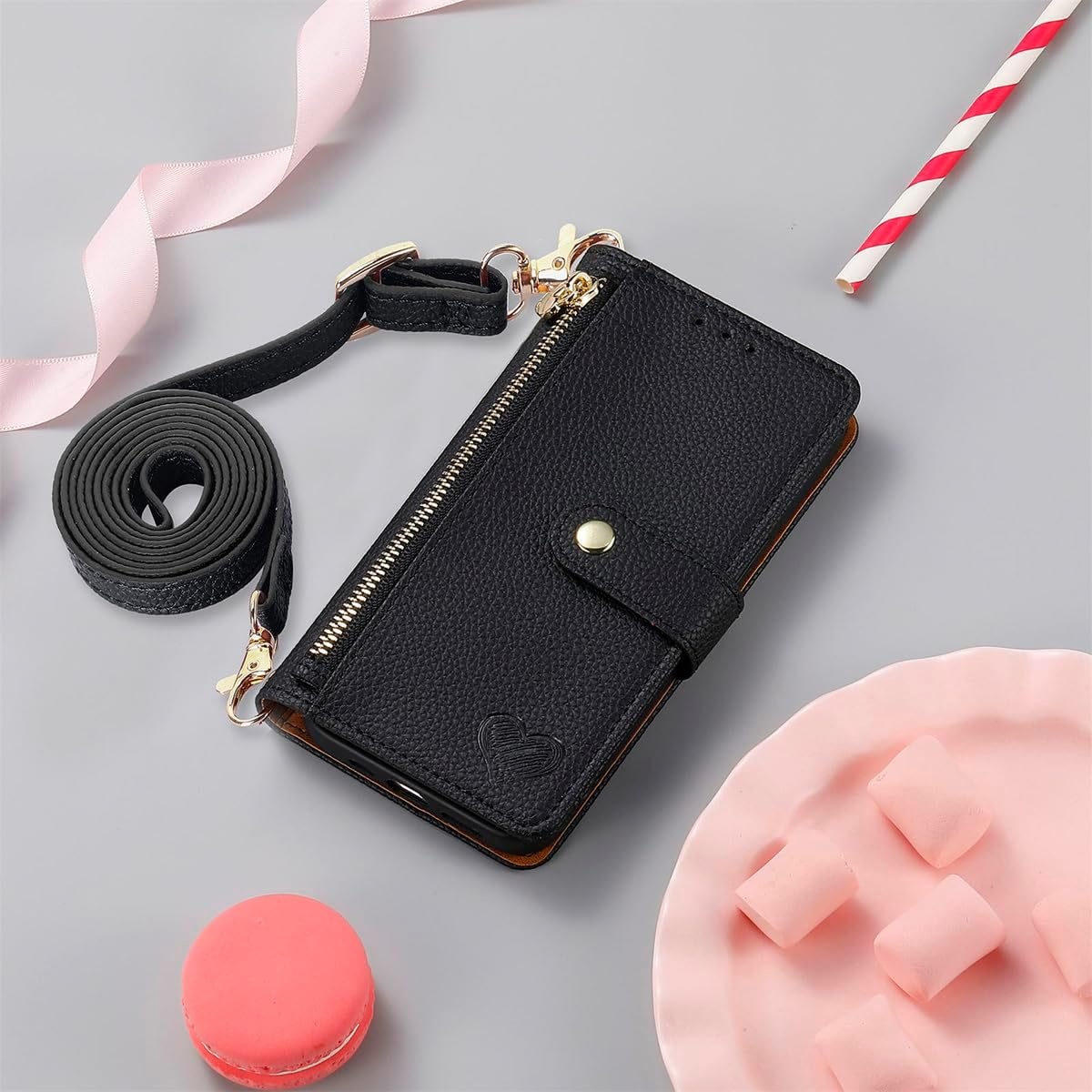 Leren Flip Hoesje Honor Magic 6 Pro met Rits & Kaarthouder (Zwart) - 28% Korting