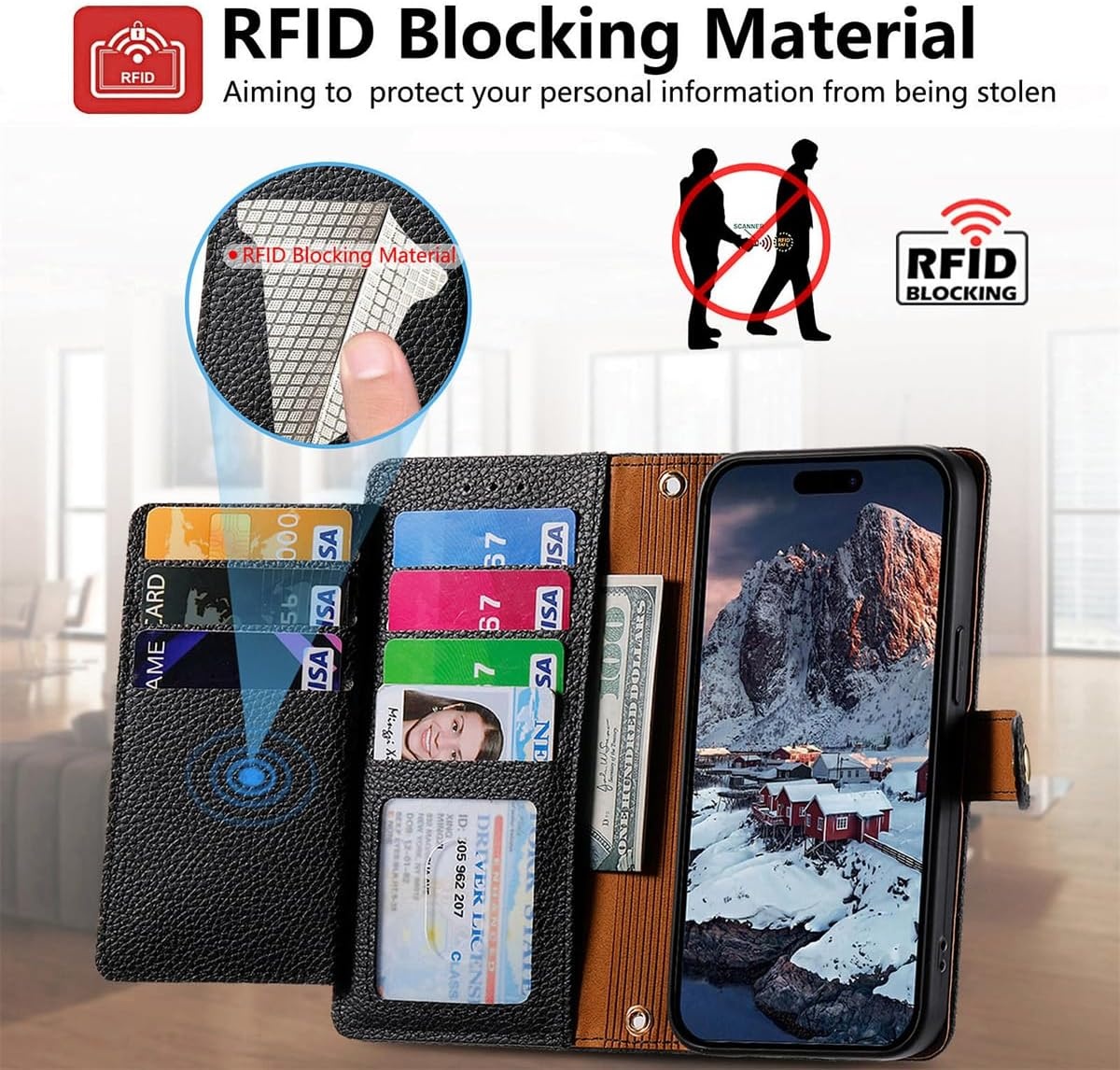 Leren Flip Hoesje Honor Magic 6 Pro met Rits & Kaarthouder (Zwart) - 28% Korting