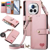 Leren Flip Hoesje Honor Magic 6 Pro met Rits & Kaarthouder (Zwart) - 28% Korting
