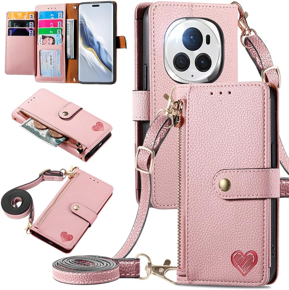 Leren Flip Hoesje met Rits & Kaarthouder voor Honor Magic 6 Pro - 54% Korting