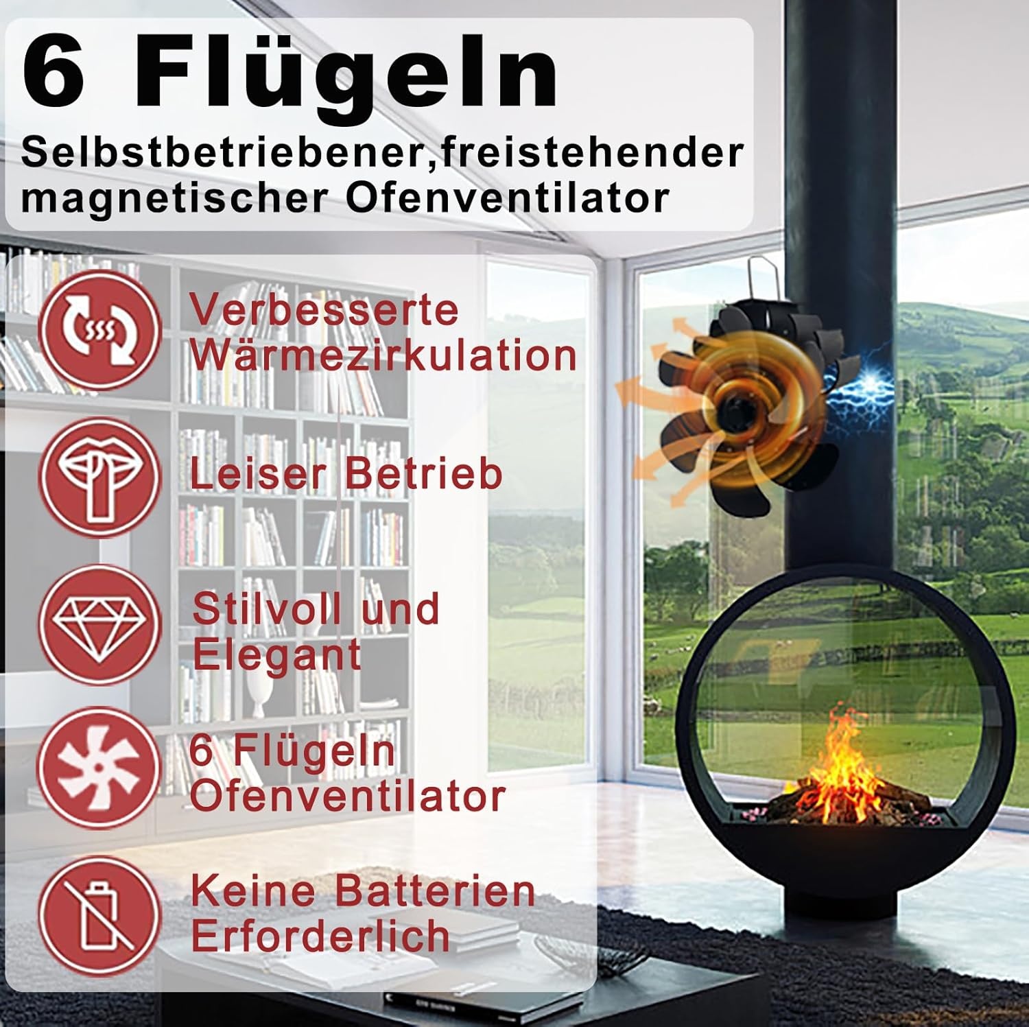 Warmte-Aangedreven Kachelventilator 6 Bladen - 34% Korting!