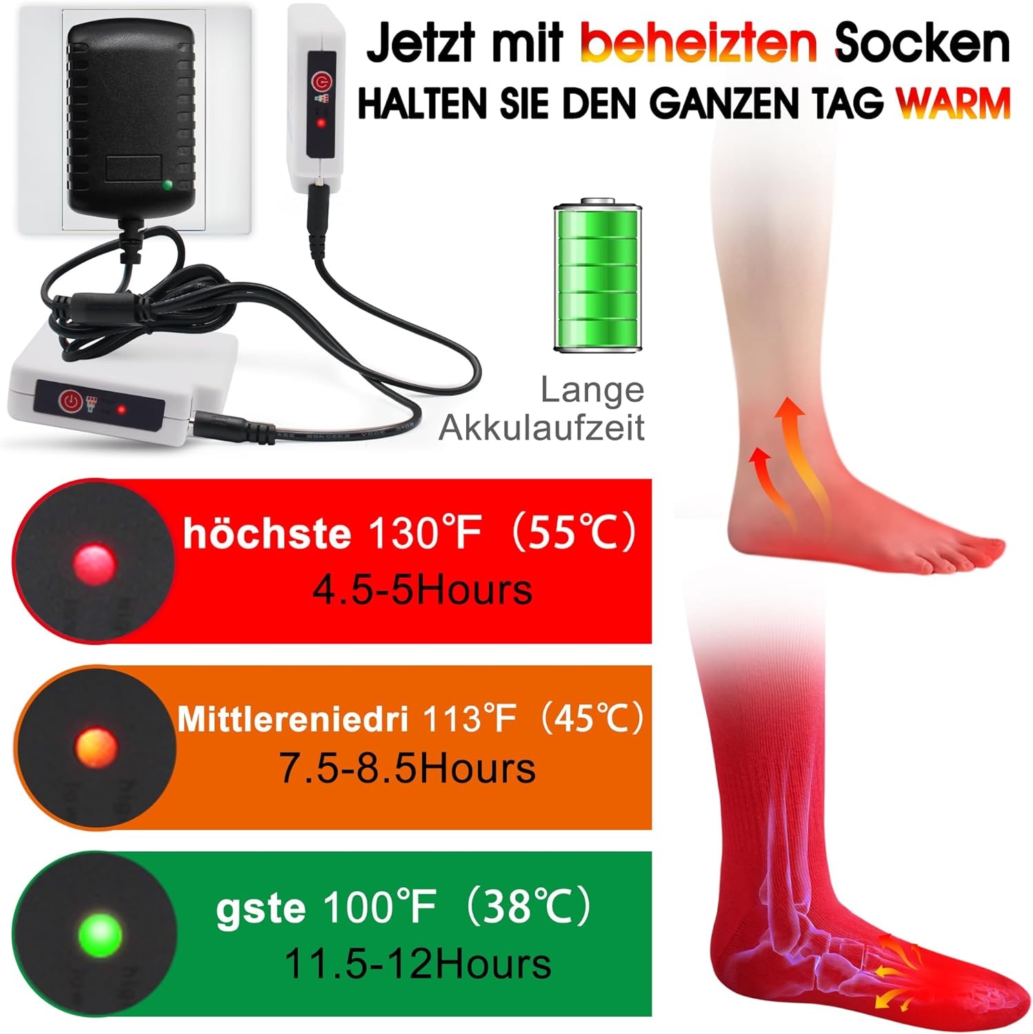 Elektrische Verwarmde Sokken Unisex - 3,7V 4000mAh - 3 Warmtestanden - 12u Warmte