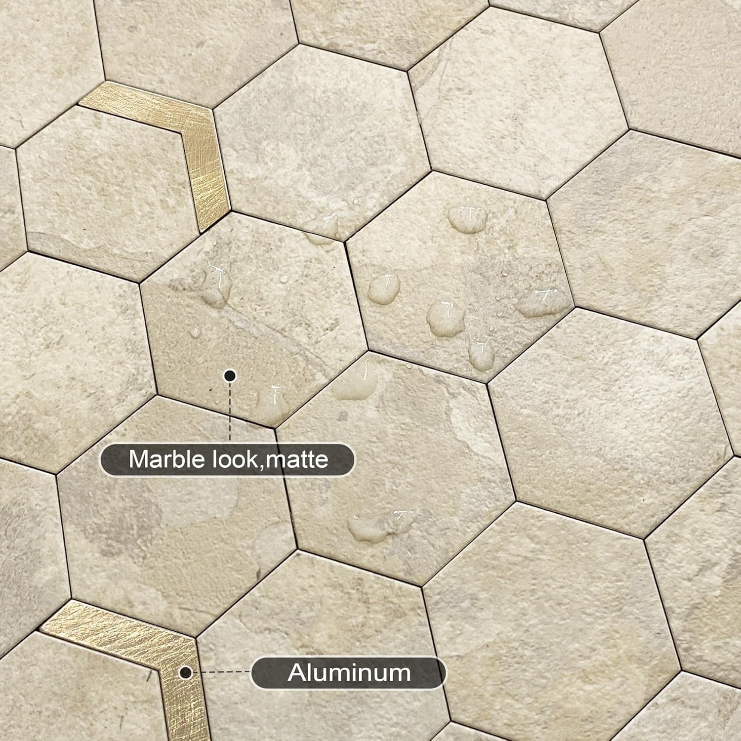 Zelfklevende Wandtegels Marmerlook Hexagon Beige Goud 3D - 32% Korting