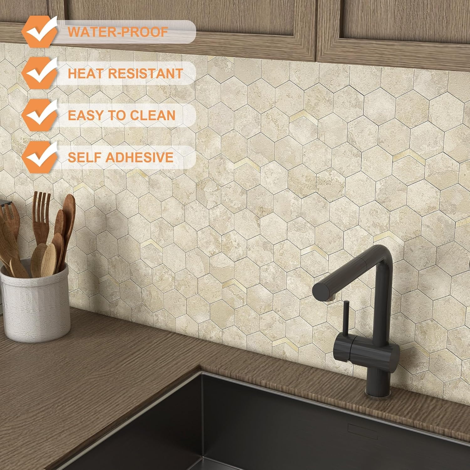 Zelfklevende Wandtegels Marmerlook Hexagon Beige Goud 3D - 32% Korting