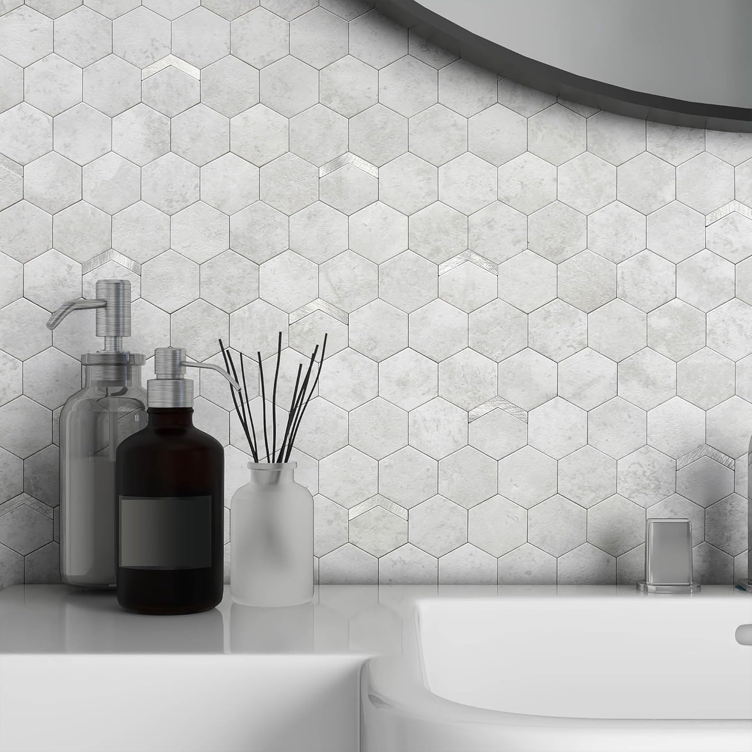 Zelfklevende Wandtegels Marmerlook Hexagon Beige Goud 3D - 32% Korting