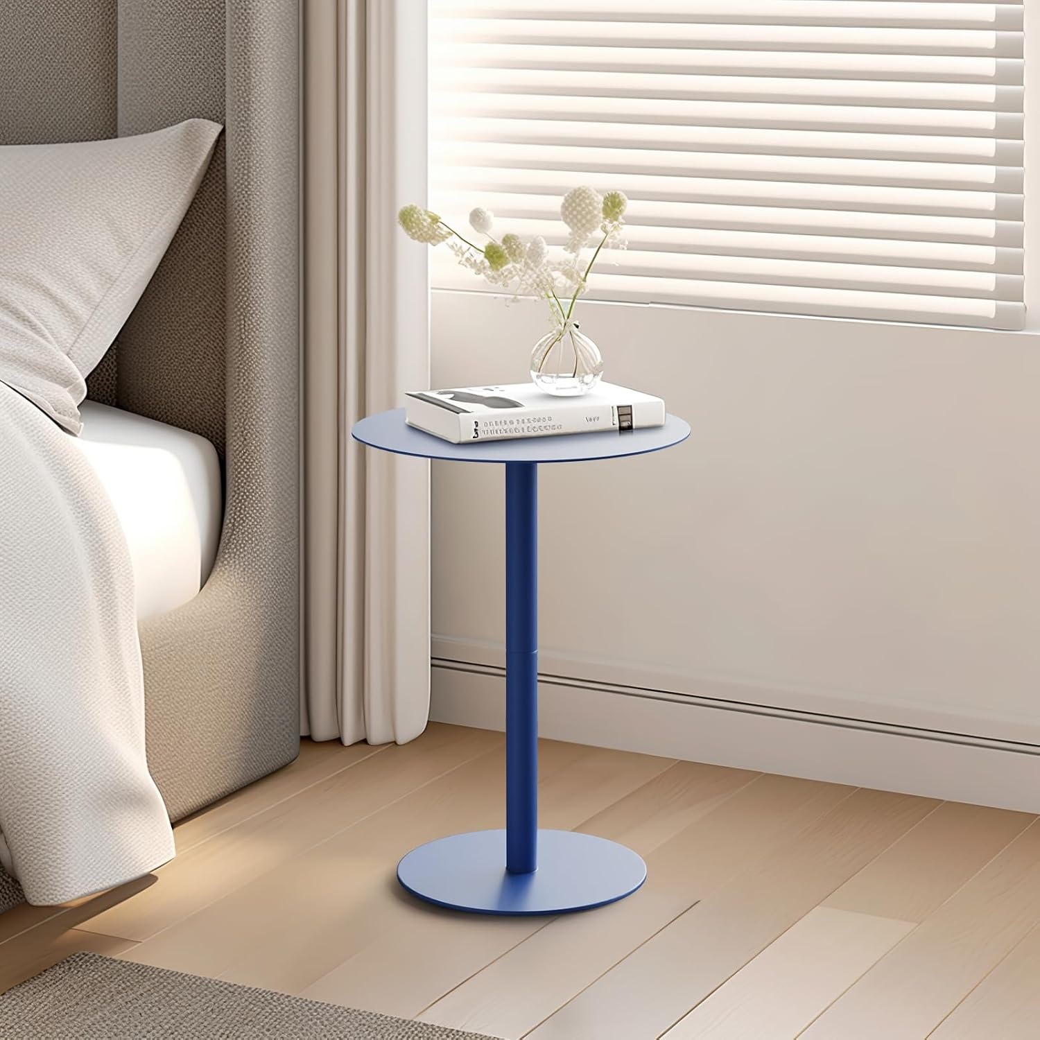 Blauwe Ronde Bijzettafel 40x40x60cm Metaal | 2-laags Krasbestendig - 29% Korting