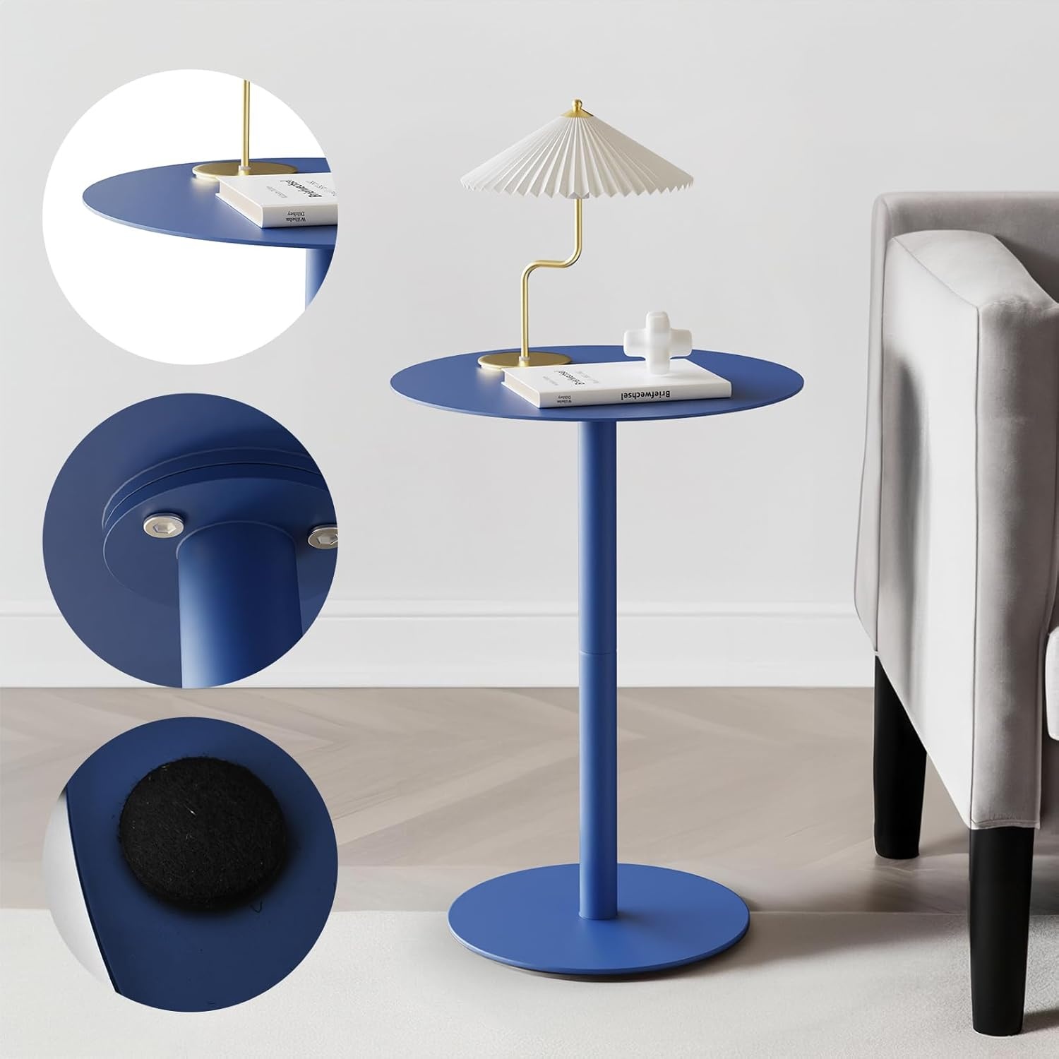 Blauwe Ronde Bijzettafel 40x40x60cm Metaal | 2-laags Krasbestendig - 29% Korting