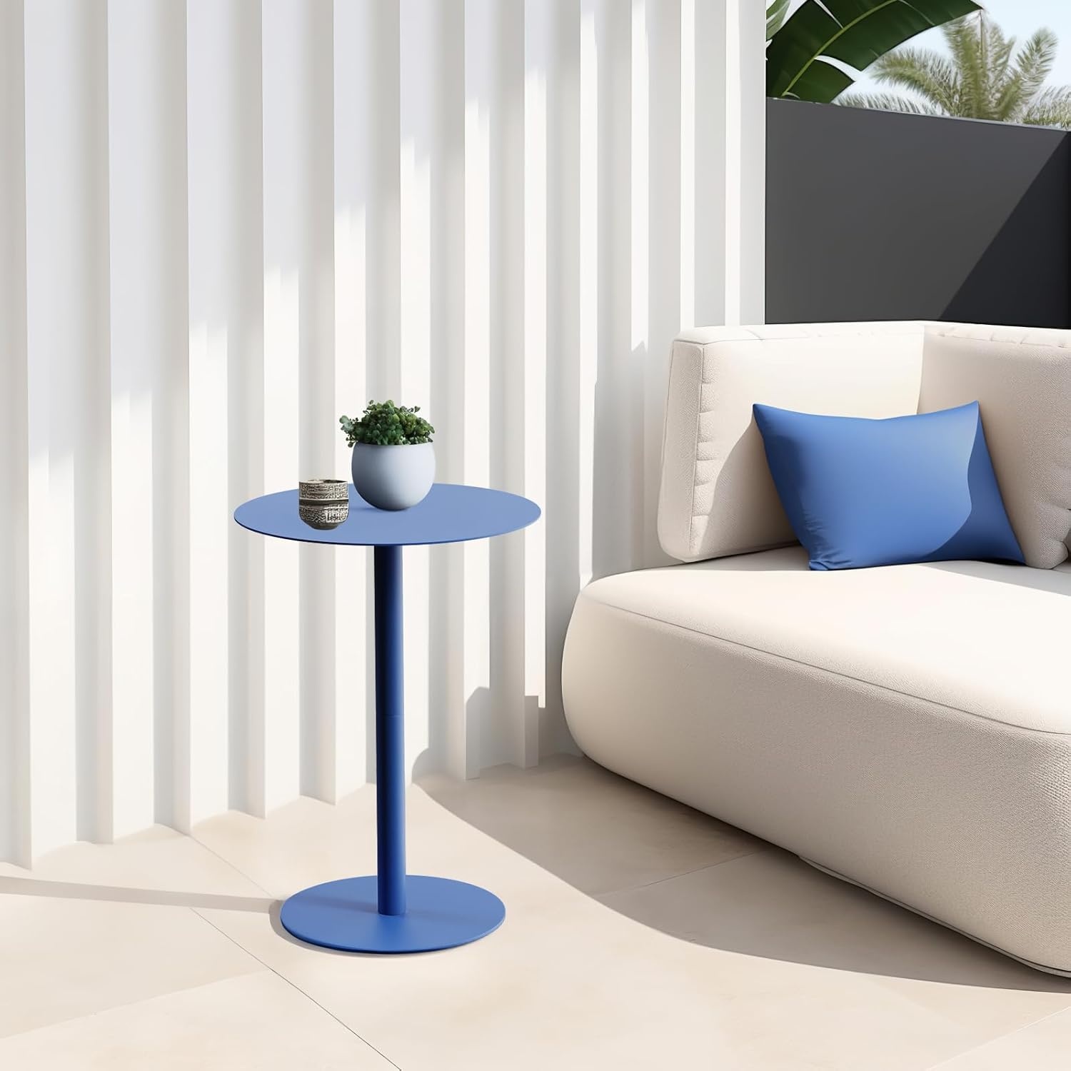 Blauwe Ronde Bijzettafel 40x40x60cm Metaal | 2-laags Krasbestendig - 29% Korting
