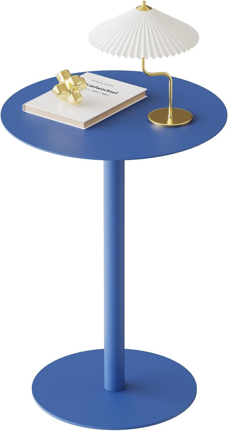 Blauwe Ronde Bijzettafel 40x40x60cm Metaal | 2-laags Krasbestendig - 29% Korting