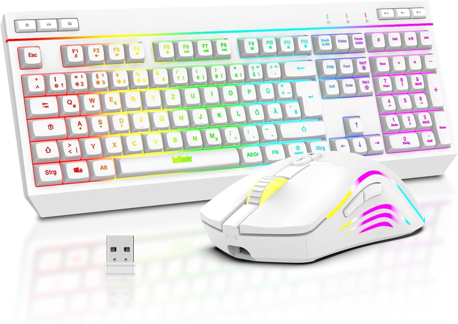 Draadloos Gaming Toetsenbord & Muis Set | QWERTZ DE | Wit | 29% Korting
