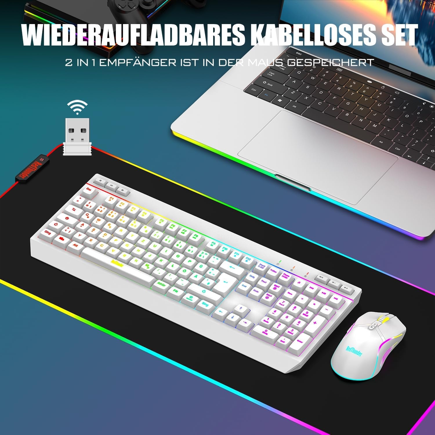 Draadloos Gaming Toetsenbord & Muis Set | QWERTZ DE | Wit | 29% Korting