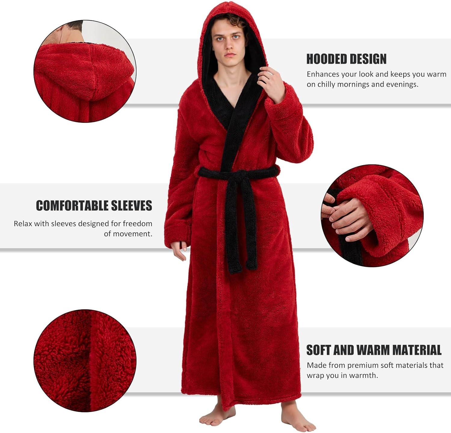Heren Badjas Extra Lang Fleece met Capuchon - 34% Korting
