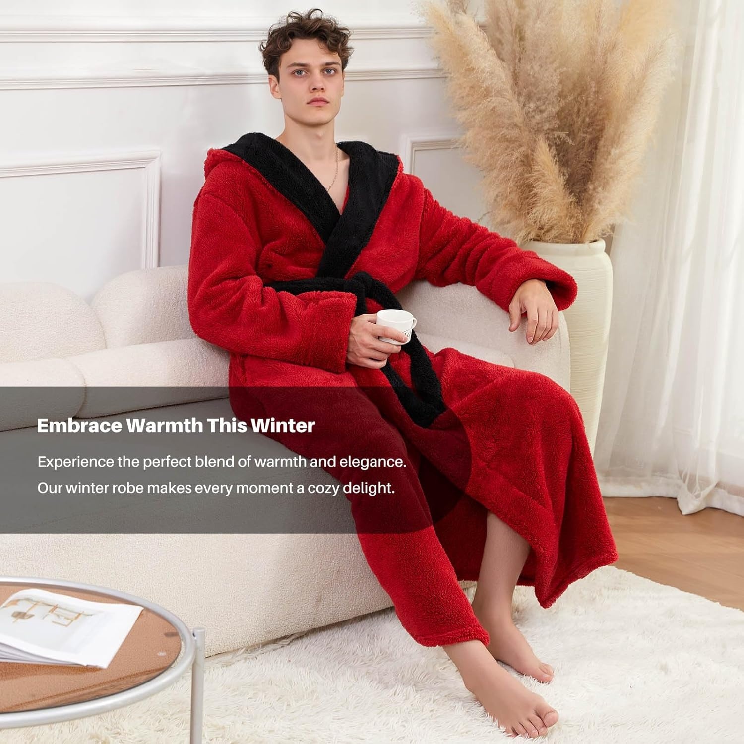 Heren Badjas Extra Lang Fleece met Capuchon - 34% Korting