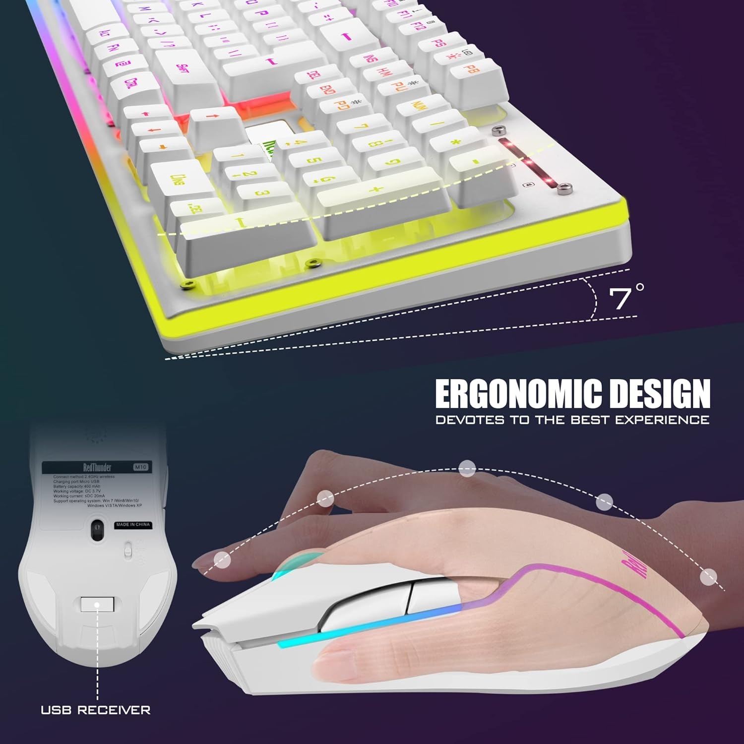Draadloos Gaming Toetsenbord & Muis K10 Wit 33% Korting