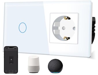 Slimme Lichtschakelaar met Stopcontact | WiFi Spraakbesturing | 31% Korting