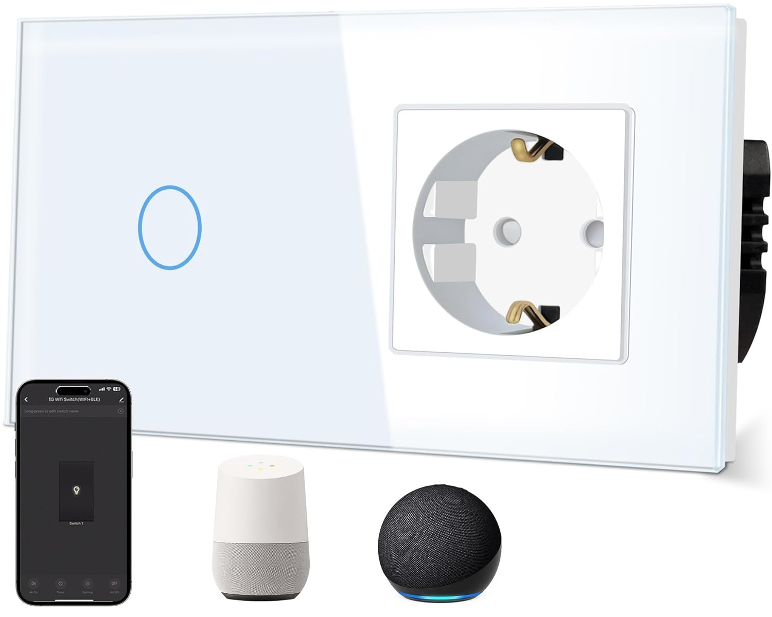 Slimme Lichtschakelaar met Stopcontact | WiFi Spraakbesturing | 31% Korting