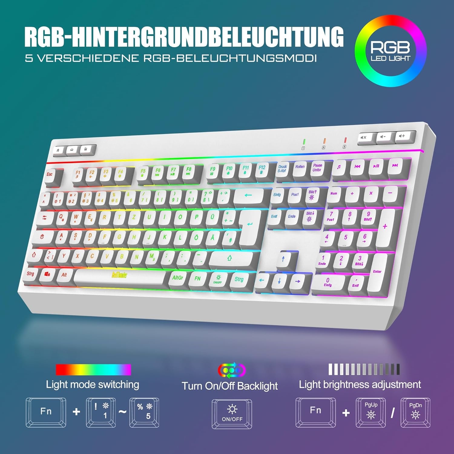 Draadloos Gaming Toetsenbord & Muis Set: QWERTZ, RGB, 29% Korting