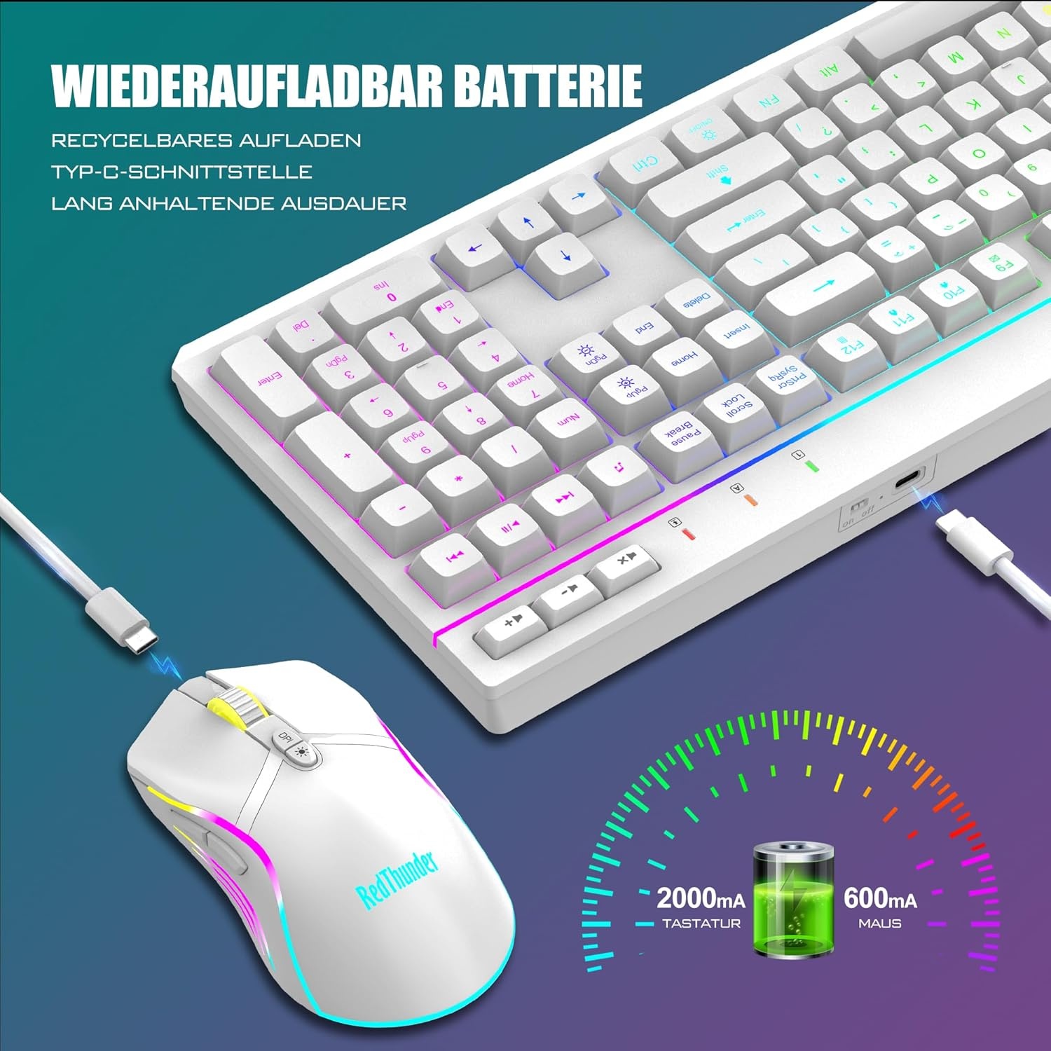 Draadloos Gaming Toetsenbord & Muis Set: QWERTZ, RGB, 29% Korting