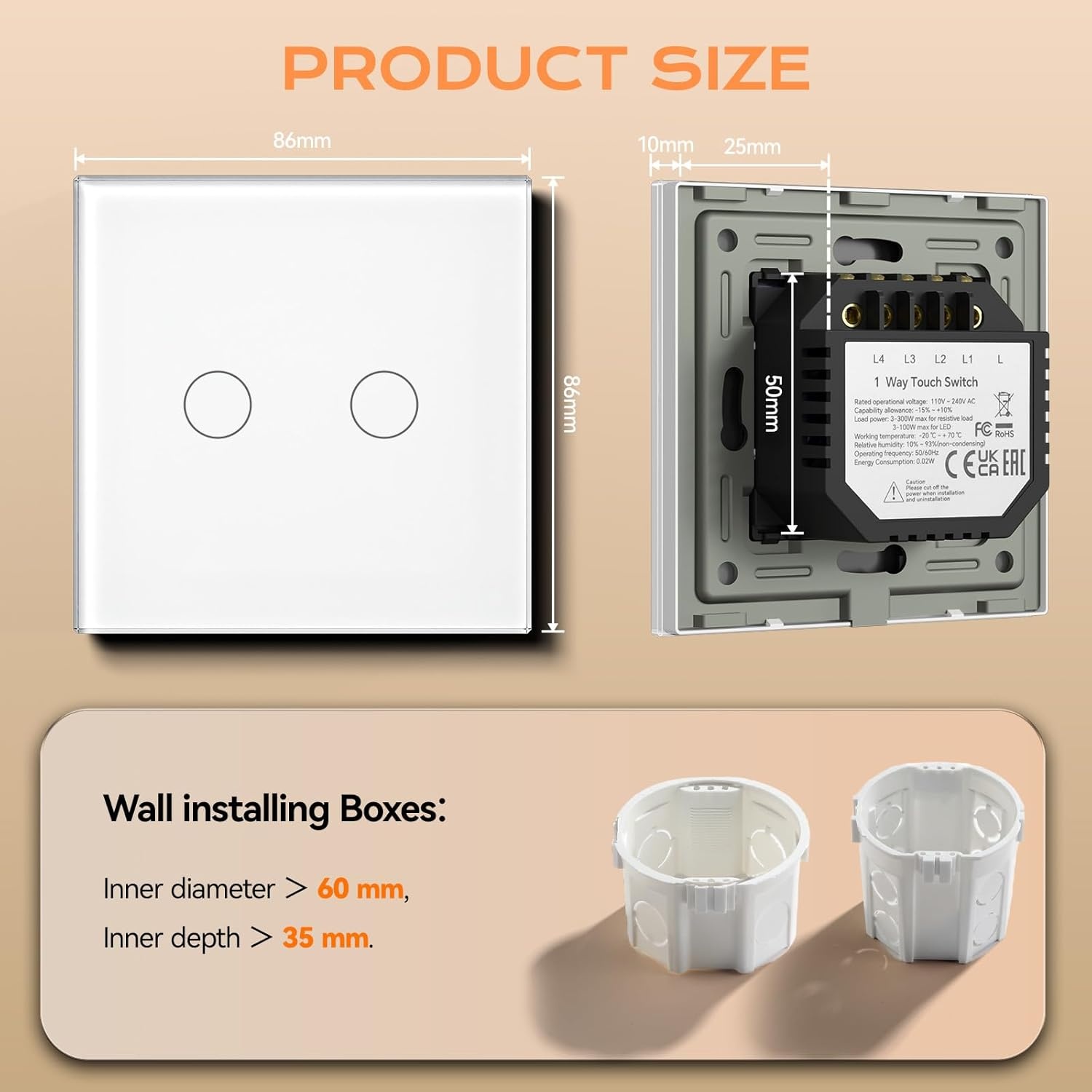 Touch Wandlichtschakelaar 2-voudig Glas 28% Korting!