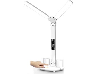 Draadloze LED Bureaulamp Kinderen 3 Kleuren, Klok & Penhouder | 33% Korting