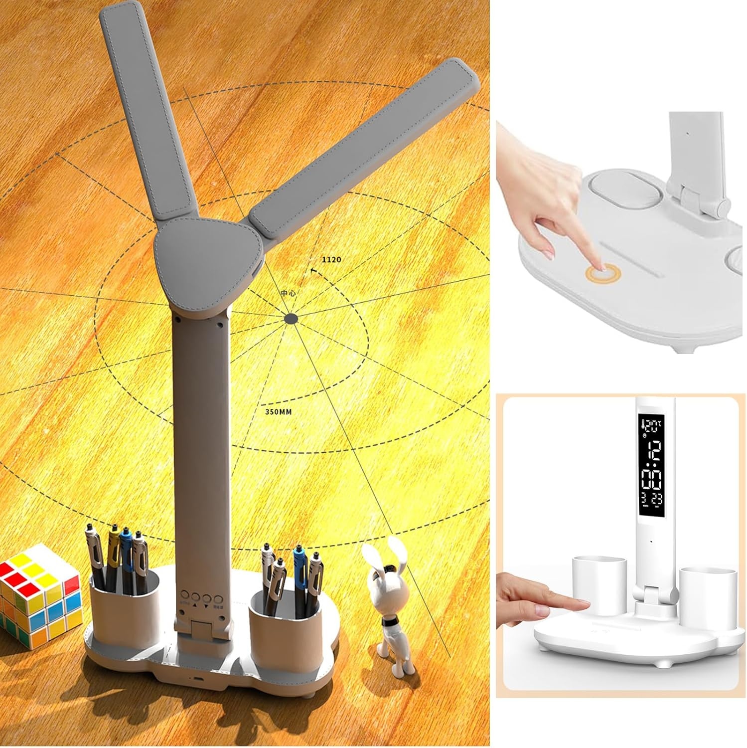Draadloze LED Bureaulamp Kinderen 3 Kleuren, Klok & Penhouder | 33% Korting