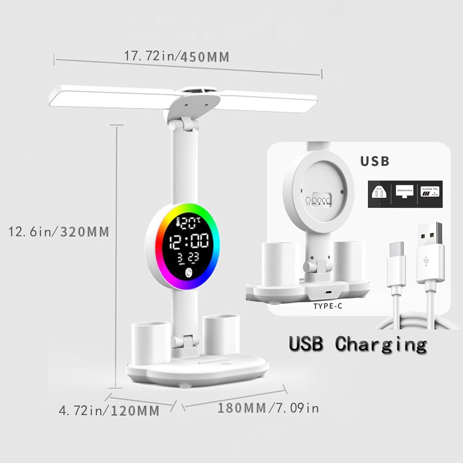Draadloze LED Bureaulamp Kinderen 3 Kleuren, Klok & Penhouder | 33% Korting