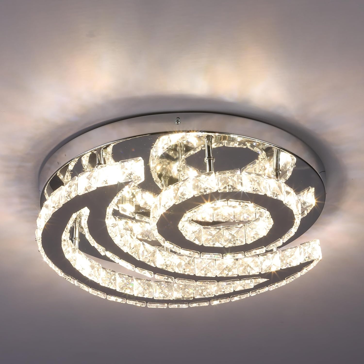 Dimbare Kristallen Maan Plafondlamp 40cm Zilver | 34% Korting