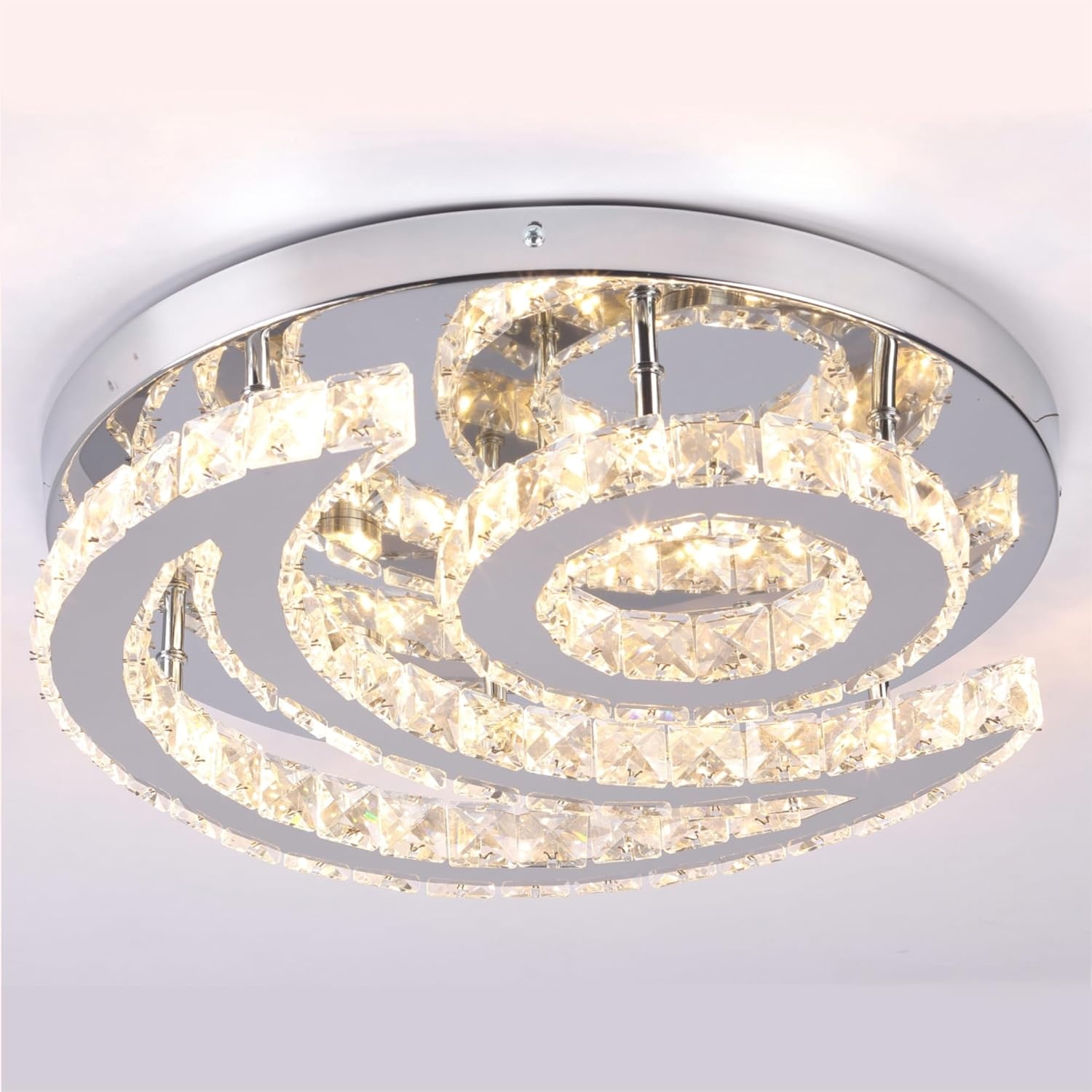 Dimbare Kristallen Maan Plafondlamp 40cm Zilver | 34% Korting