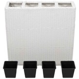 Verhoogde plantenbak met 4 potten, wit poly rattan - 35% Korting