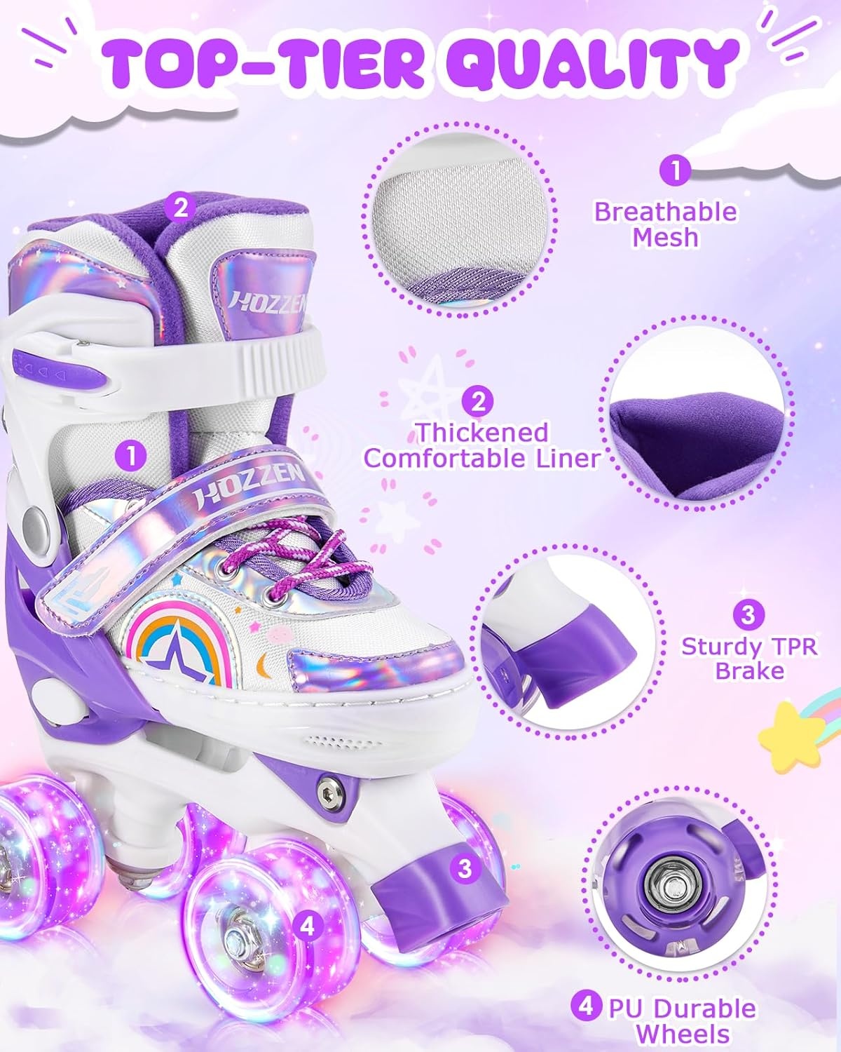 Kinder rollerskates paars/wit verstelbaar maat S - 33% korting!