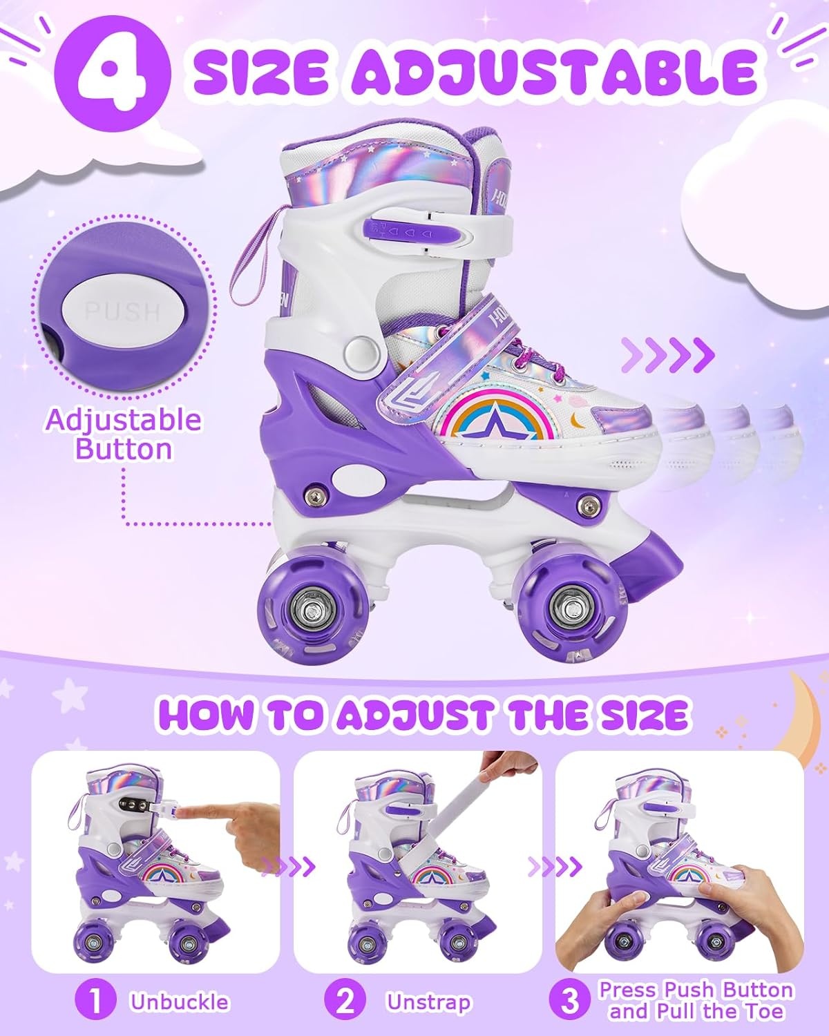 Kinder rollerskates paars/wit verstelbaar maat S - 33% korting!