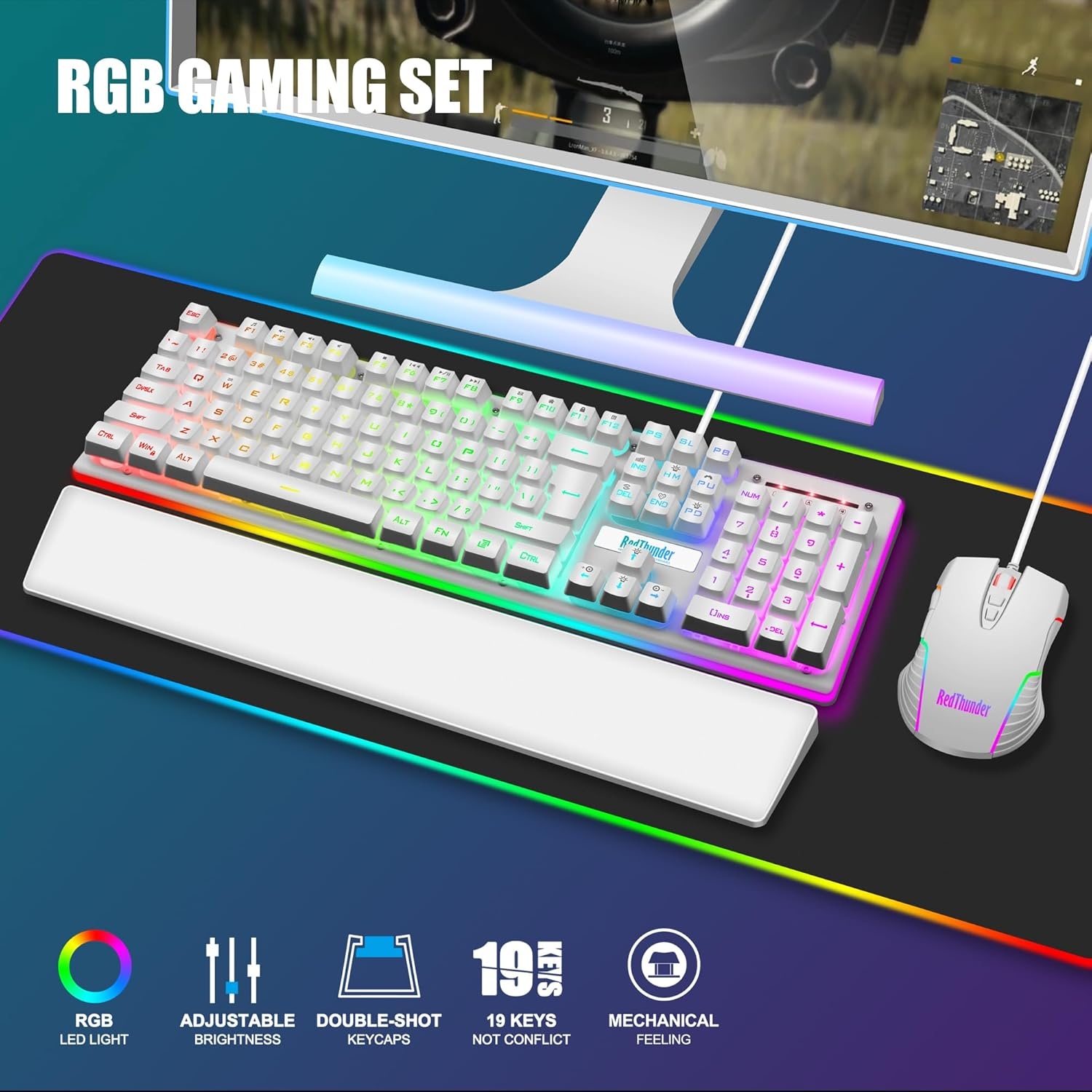 Gaming Toetsenbord & Muis Set K10 - Wit | QWERTZ DE Layout | RGB